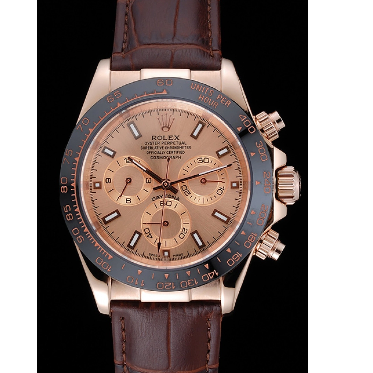 AAA Replica Watches Cosmograph Daytona Dial Rose Rolex Brown Bracelet Brown Case Gold 1454243 Leather 0825